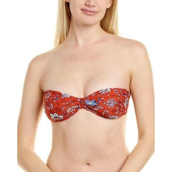 Women Medium MINKPINK Lucia Red Floral Bandeau Bikini Top - Picture 4 of 8